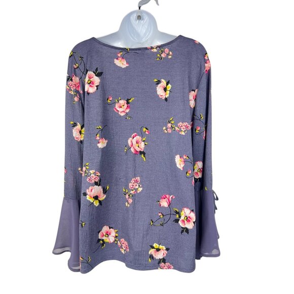 Lauren Conrad Womens Floral Print Bell Sleeve Blouse XL Purple/Pink Polyester - Picture 12 of 12